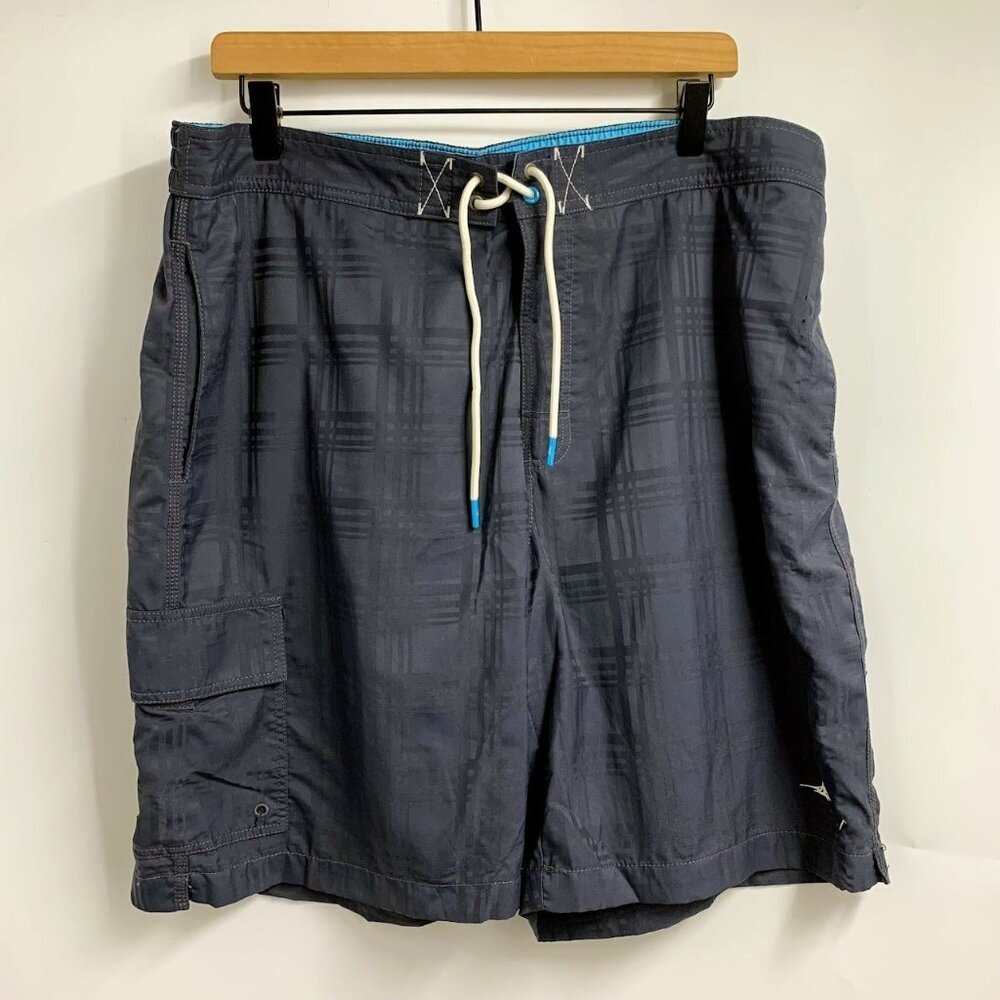 Tommy Bahama Men's Cargo Plaid‎ Nylon Front Tie Swim Trunk Boardshort Size XL